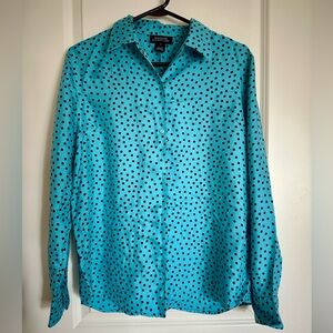 Jones NY Teal Polka Dot Silk Dress Shirt